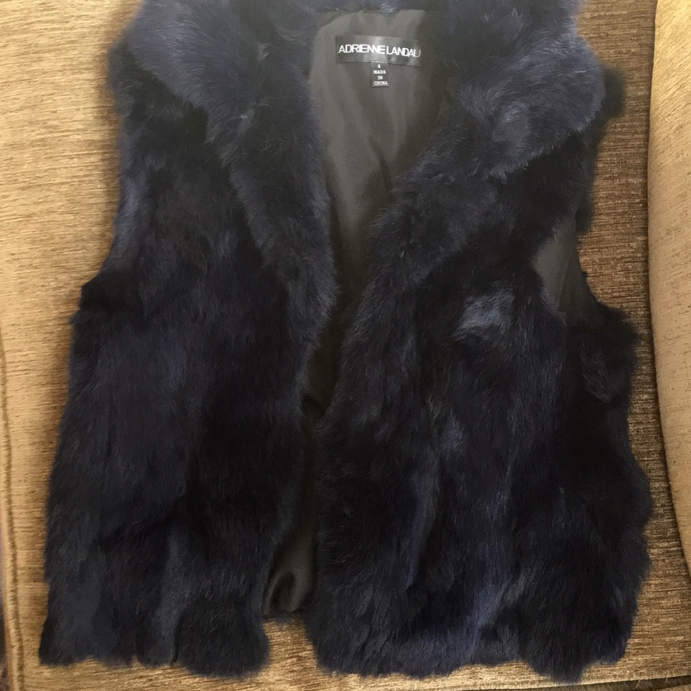 NWOT Adrienne landau dark blue rabbit fur vest - Picture 3 of 4